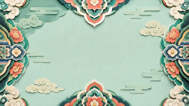 dancheong pattern background background with copy space, Paper Art style