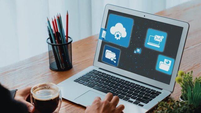 Concept design of managing online documents with cloud storage, digital file management, and secure sharing. Online documents improve workflow, online documents enhance security. Gist