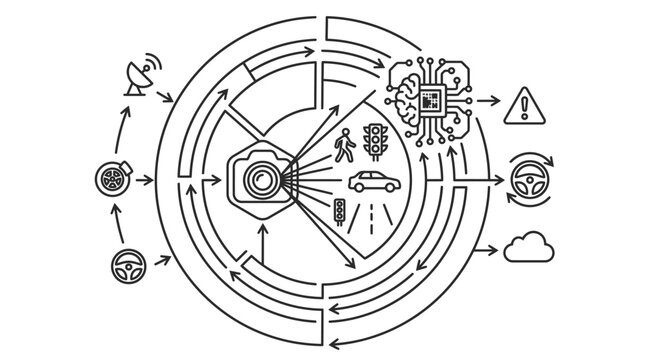Autonomous vehicle sensor and object recognition diagram.