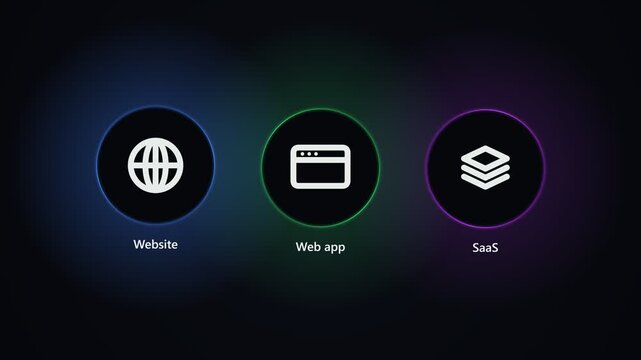 Website web app and saas software development icons set on black