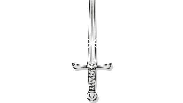 Stylized drawing of a medievalstyle sword with a crossguard and wrapped grip