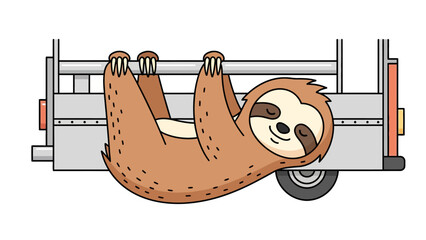 Obraz premium Cartoon sloth hanging from a truck bed railing seemingly asleep