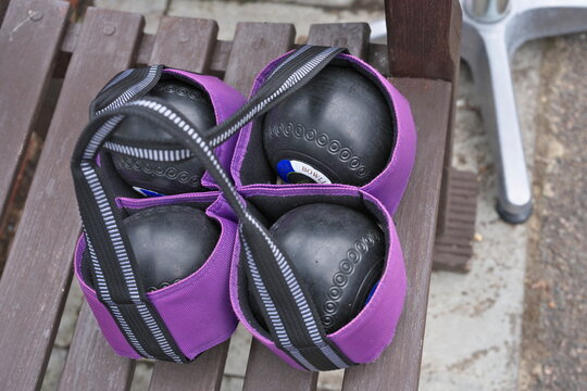 ------
Whitstable, UK - May 18, 2026: Closeup of bowls of lawn bowls
