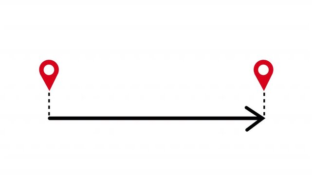 Minimal GPS Navigation Route Animation with Location pins and Direction Arrow on transparent background