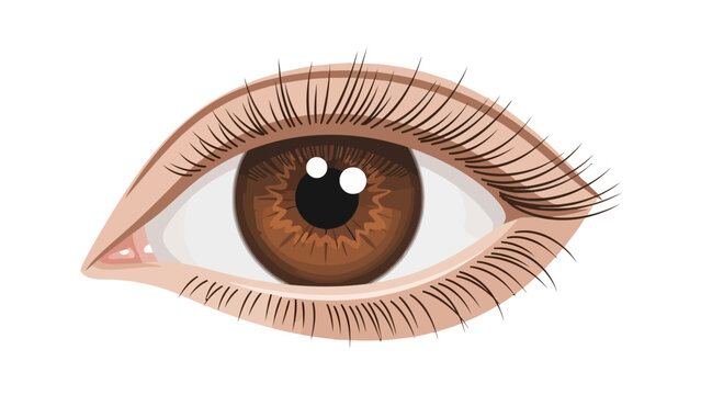 Closeup stylized drawing of a human eye with brown iris and distinct eyelashes