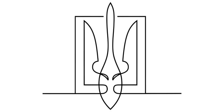 Minimalist continuous line drawing of the ukrainian trident coat of arms symbol Vector, illustration