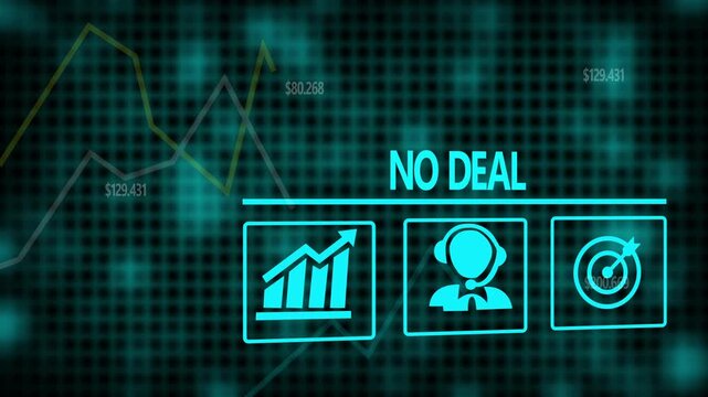 A No Deal business concept on a flashing computer monitor with moving graphs and data.