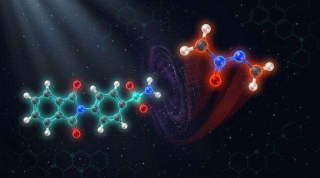 Chlorthalidone and NDMA Molecule Comparison Pharmaceutical Chemistry 3D Render