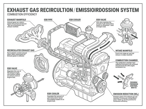Engine emission system and EGR component assembly drawing.
