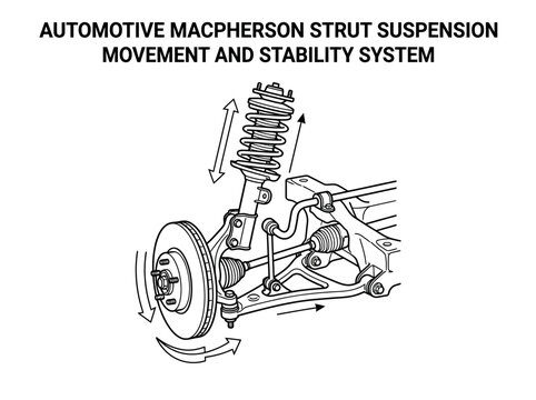 MacPherson strut suspension movement and stability system illustration.