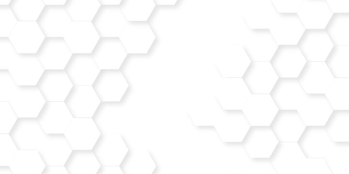 White hexagon bee cube element grid tiles emboss seamless pattern white paper texture futuristic business. vector honeycomb web banner texture background.