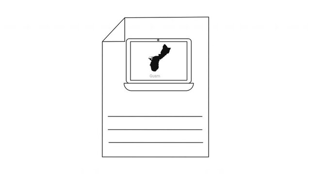 Guam Map on Laptop Screen with Document and Lines.