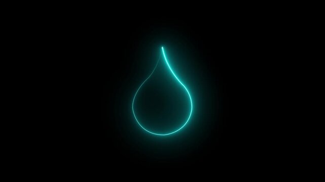 Water drop pink and blue color neon glowing icon on black background. Blood drop neon animation
