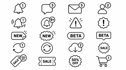 Fototapeta premium Collection of modern notification and alert icons for digital interfaces.