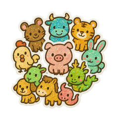 Naklejka premium PNG Cute zodiac animals illustration