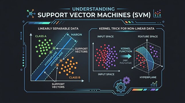Support vector machine infographic for machine learning concepts