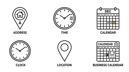 Fototapeta premium Minimalist linear pictograms for corporate scheduling logistics and tracking set against a plain white background for software and digital platforms
