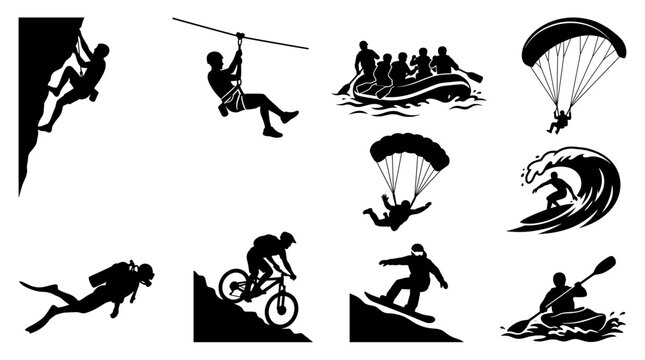 Adventure sports and outdoor activity silhouettes