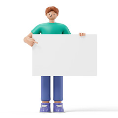 Fototapeta premium 3D people holding an empty white board for insert a concept