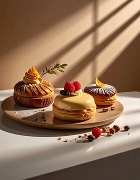 A plate of assorted pastries on a table