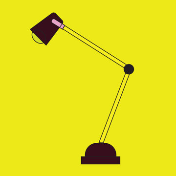 Vector illustration of an architect's table lamp with a modern minimalist design that has a flexible arm and a cone-shaped lampshade, presented in a flat art style (flat design) over a backgroundt