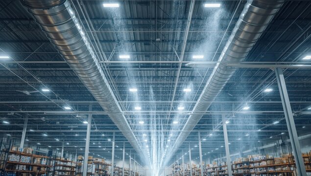 Ceiling air circulation system in a big storage facility.