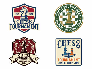 Naklejka premium Set of chess tournament logo emblems with various chess pieces