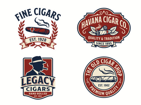 Set of vintage cigar emblems, labels, badges and logos