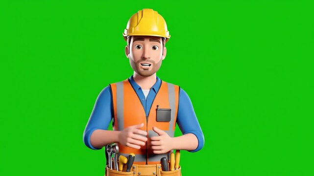 Construction Worker Green Screen 3D - Animated Character Gesturing