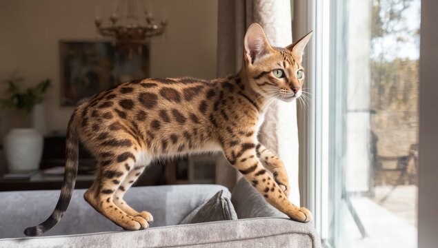 Female F1 hybrid cat, young Savannah, a mix of serval and Savannah.