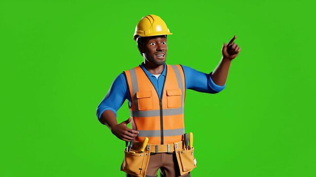 Construction Worker Green Screen 3D Animation - Gesturing and Smiling