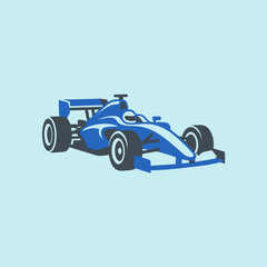 Obraz premium A blue and white formula racing car on a light background