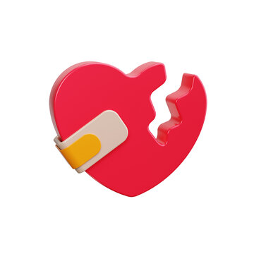 Broken heart 3d render icons