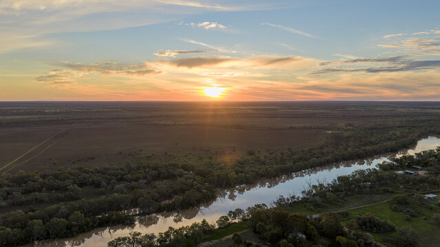 The Warrego river at Cunnamulla , Queensland at sunset.