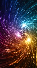 Fototapeta premium A vibrant, swirling vortex of multicolored light streams emanates from a central point, creating a dynamic and energetic visual effect.