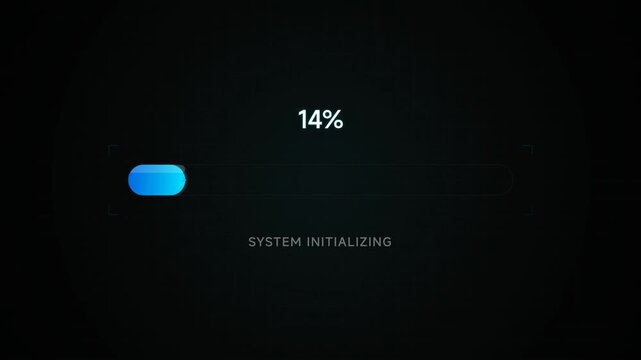 A blue loading bar indicates 14 percent system initializing on a black screen.