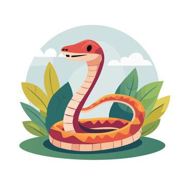 Flat illustration of a coral snake on transparent background