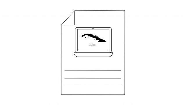 Simple Line Drawing of a Laptop Displaying a Jaguar Silhouette on a Document.