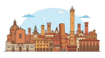 Obraz premium Bologna Skyline Illustration: Iconic Towers and Buildings, Italian Cityscape