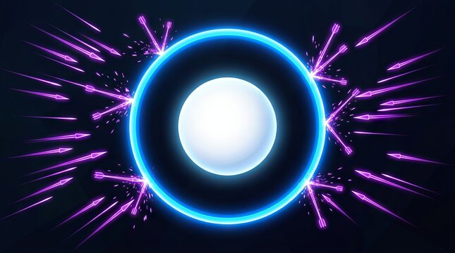 Abstract Glowing Light Circle with Purple Cosmic Particles.