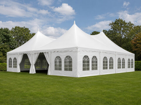 Large White Event Marquee Tent on Green Lawn