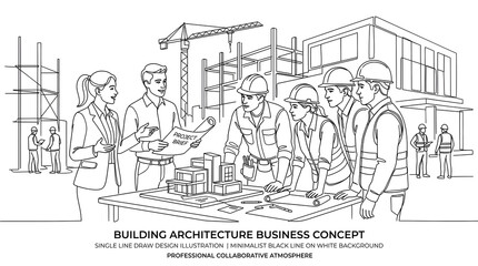 Obraz premium Architectural Design Team Collaborating on Construction Project Planning and Urban Development Strategy