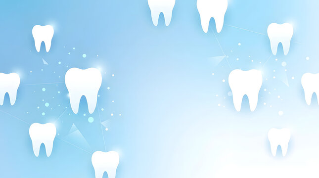 Abstract dental health background with tooth icons on blue gradient