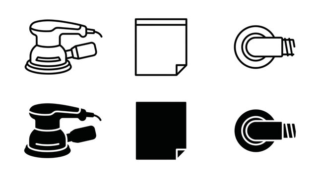 Hardware and office icons featuring power sander sticky note pipe fitting hardware construction equipment industrial
