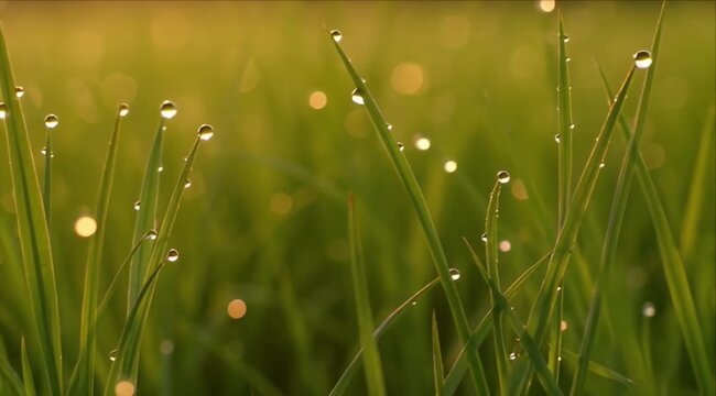Sustainabilitydew grass blade droplet morning sunlight nature sustainability macro green fresh meadow close view with glistening water bead soft golden light natural growth calm outdoor lawn moisture