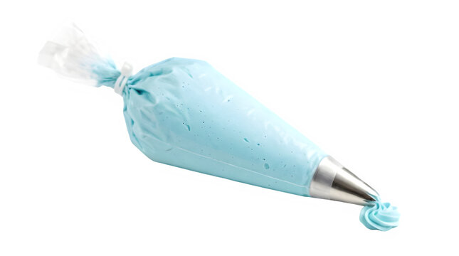 A piping bag filled with light blue icing isolated on transparent background 