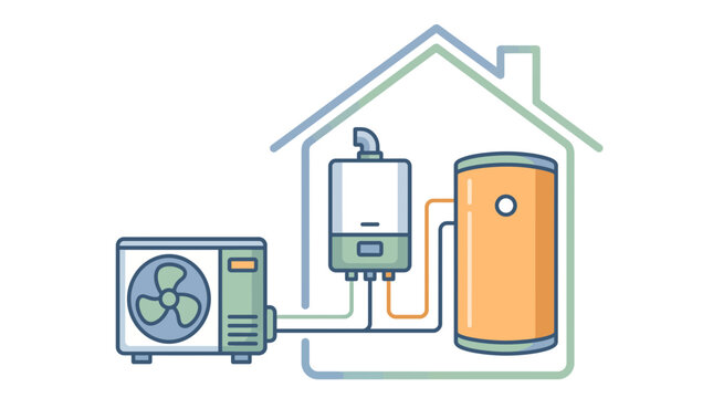 Air Source Heat Pump Diagram Connected to House Water Heater Boiler