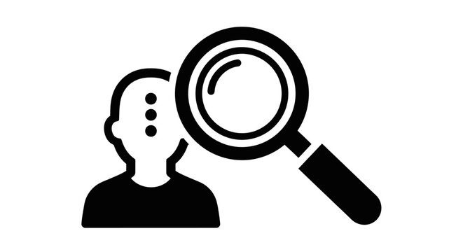 Mental analysis icon with magnifying glass, symbolizing psychological research, user experience, thought process, and self-reflection