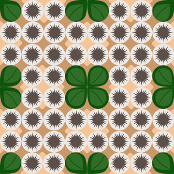 Geometric seamless pattern with green leaves and sunburst circles vector illustration for textile design wallpaper and background