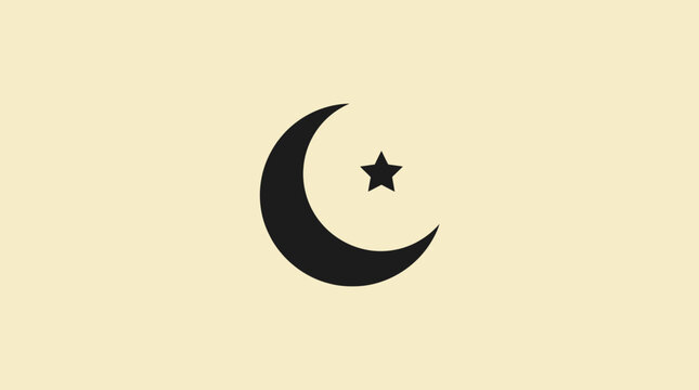 A simple black crescent moon and a small star icon on a light background